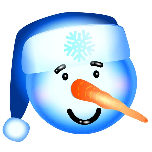 Niedlicher Schneemannkopf Mit Weihnachtsmütze Lächelt Auf Weißem Hintergrund Vektorillustration Einer — Stockvektor