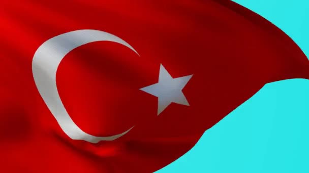 Mavi Ekranda Sallanan Türkiye Bayrağı Kırmızı Desenli Kumaş Üzerinde Bir — Stok video
