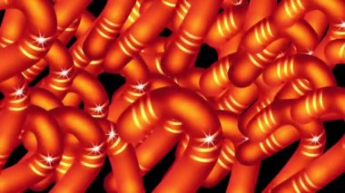 Candy Canes Noel geçişi, siyah ekranda farklı renklerde. Yeni yıl tatili için tatlı şekerlemeleri döndürmenin animasyonu. Videodaki 4k video çerçeve değişikliğini stokla.