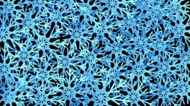 Mavi Kar Taneleri Noel 'i siyah ekranda geçiriyor. Dönen donmuş kristallerin animasyonu. Videodaki 4k video çerçeve değişikliğini stokla.