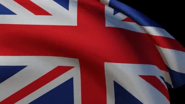 黑屏上飘扬的大不列颠国旗 国家象征的动画 在纹理蓝色的面料上有一个十字 4K股票视频渲染3D图形 — 图库视频影像