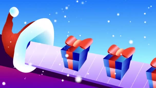 Boucle Convoyeur Cadeaux Nouvel Animation Noël Avec Neige Boîtes Emballées — Video
