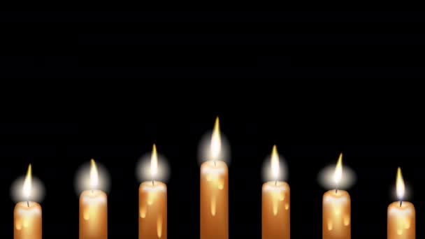 Twinkling Lights Orange Wax Candles Black Screen Animation Jewish Symbol — Stock Video