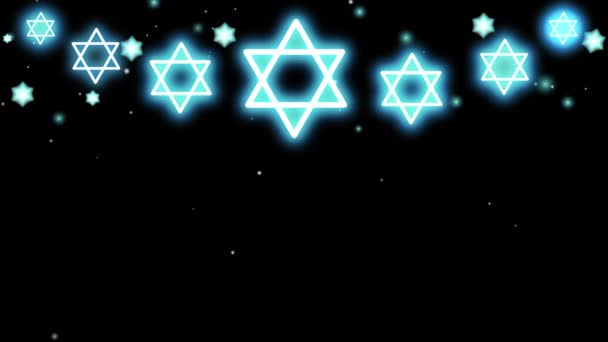 一个犹太人的背景大卫的霓虹灯明星和雪在黑色屏幕上 循环动画庆祝光明节与文字的地方 带有Alpha频道的股票4K视频 — 图库视频影像