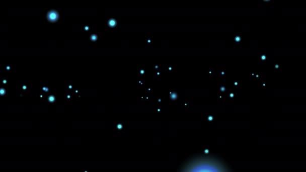 Aumentando Partículas Azuis Com Brilho Uma Tela Preta Fundo Mágico — Vídeo de Stock