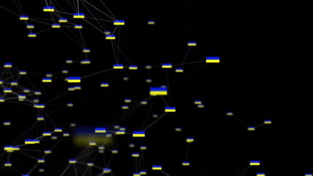 Flags Ukraine Connected Lines Black Background Plexus Animation Yellow Blue — Stock video