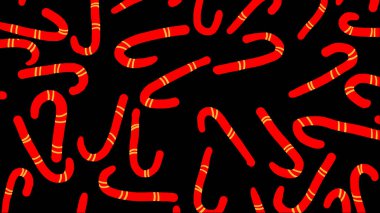 Texture of red Candy canes on a black background. Festive vector background with sweets.
