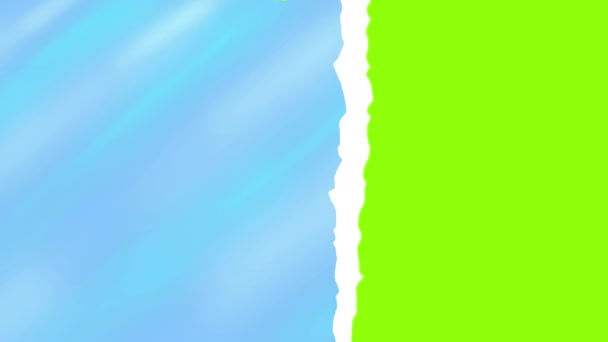 Переход Карикатуры Порванной Голубой Бумаге Зеленом Экране Замените Раму Волнистой — стоковое видео