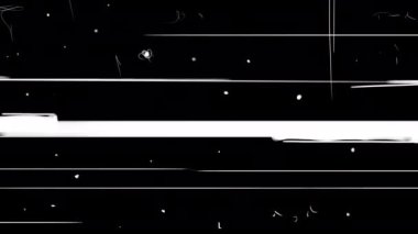 Stylish white Stripes in horizontal orientation on a black background. Retro effect, speed and interference. Dynamic particles of film frames in 4K with an alpha channel.