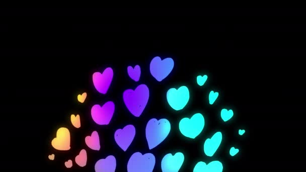 彩虹般的可爱的心在黑色的屏幕上爆裂了 Lgbt爱情 幻想和快乐的概念 带有Alpha频道的股票4K视频 — 图库视频影像