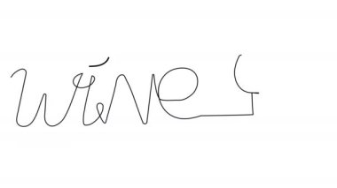 Self-drawing wine bottles and glasses on a white screen. Lettering of the word Wine. Alcohol in one line. Winemaking concept for whiteboard presentation.