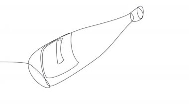 Champagne is pouring into a glass on a white background. Alcohol in one line. Concept of celebration and special moment. Whiteboard animation for presentation.