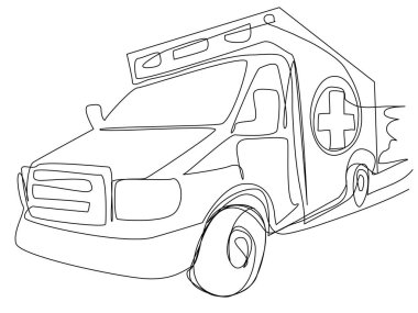 Driving ambulance in one line on a white background. The concept of calling doctors and hospitalizing a patient. Stock vector illustration with editable stroke.