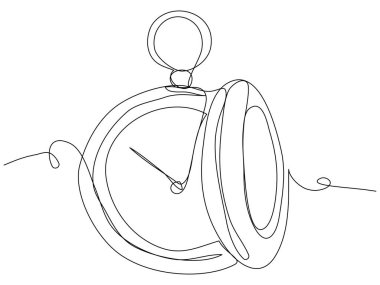 One line pocket watch on a white background. Concept image of time. Stock vector illustration with editable stroke.