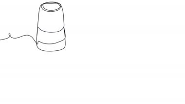 Beyaz ekranda tek bir satırda bir belgeyi, kalemi ve mührü kendi kendine çizmek. Anlaşma yapma konsepti. Alfa kanallı 4K beyaz tahta işi. Stok video döngüsü.