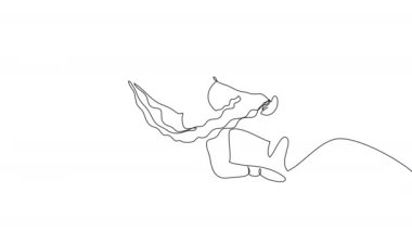 Beyaz arka planda tek sıra halinde zıplayan bir balerin çiziyor. Minimalist bir dansçının etekli hali. Alpha Channel ile dans videosu..