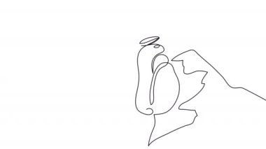 Beyaz arka planda sırt çantalı bir kadın turist çiziyor. Bir dağ gezisinin animasyonu. 4K 'da alfa kanalıyla yapılan seyahatin stok görüntüleri.