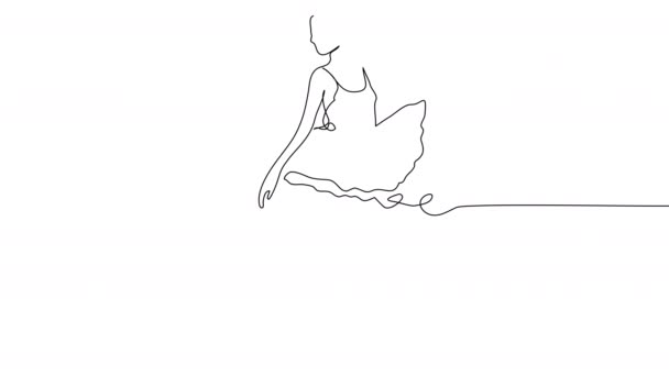 自己白の背景に1行に細いバレリーナを描画します チュチュのミニマリストダンサーのアニメーション ストック4Kビデオのダンスとともにアルファチャンネル — ストック動画