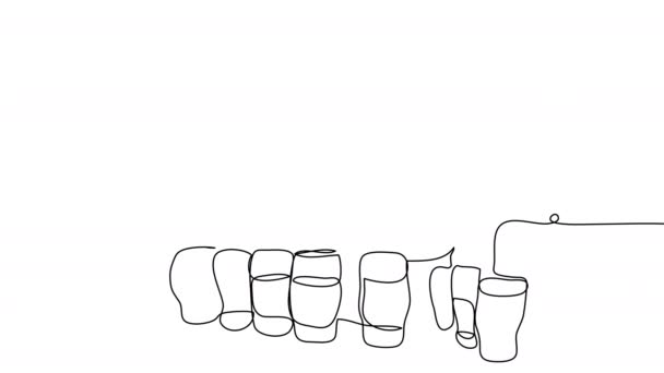 Samociągająca Się Beczka Piwa Szklanek Jednej Linii Białym Tle Animacja — Wideo stockowe