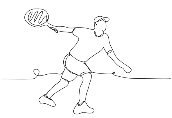 Jogador Tênis Pega Serviço Uma Linha Fundo Branco Estoque Ilustração —  Vetores de Stock