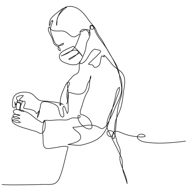 Femme Médecin Dans Masque Protection Tient Médicament Dans Une Ligne — Image vectorielle
