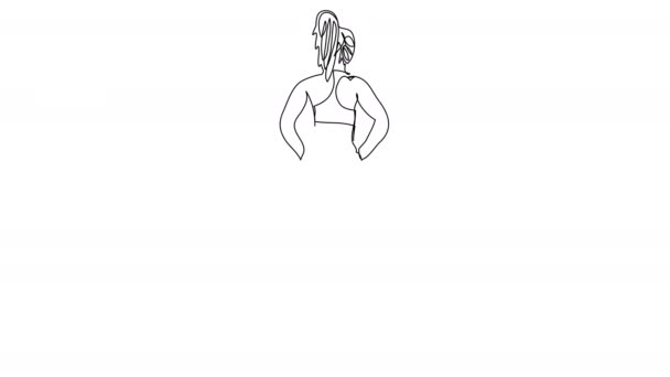在白色背景上用一条线画一个跑步的女人 有后视镜的晨跑动画 有Alpha频道的4K健康生活方式视频 — 图库视频影像