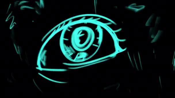 Синій Каракулі Люди Стикаються Чорному Екрані Концепція Малювання Символів Анімація — стокове відео