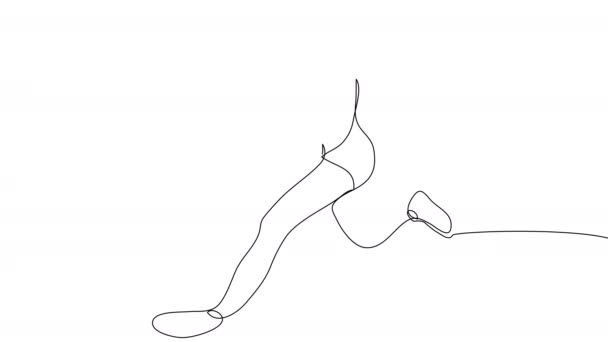 白い画面に一本の線で少女のジョギングの自画像 ランニングスポーツ女性の概念的なアニメーション アルファチャンネル付き健康的なライフスタイルの株式4Kホワイトボード — ストック動画