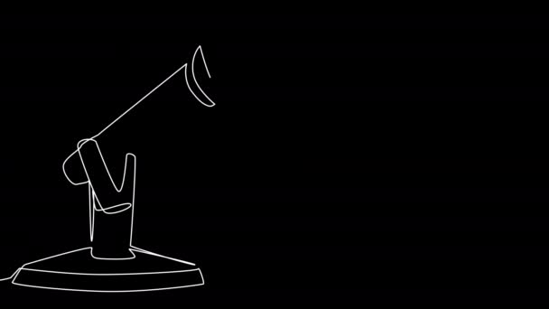 Selbstzeichnung Eines Mikrofons Mit Schallwelle Mit Einer Zeile Auf Schwarzem — Stockvideo