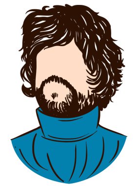 Beyaz arka planda Lord Tyrion 'ın silueti. Sakallı ve uzun saçlı bir portre adamı. Vector image Illustrative editorial. Kyiv, Ukrayna. 02.10.2023