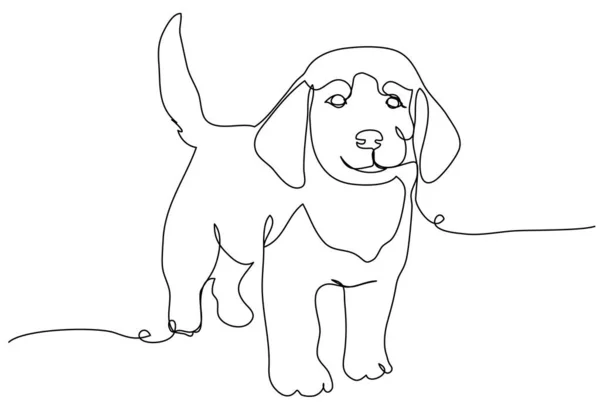 可爱的小狗在白色背景上的一条线上 一个小宠物的种群向量图解 爱护动物的概念 — 图库矢量图片