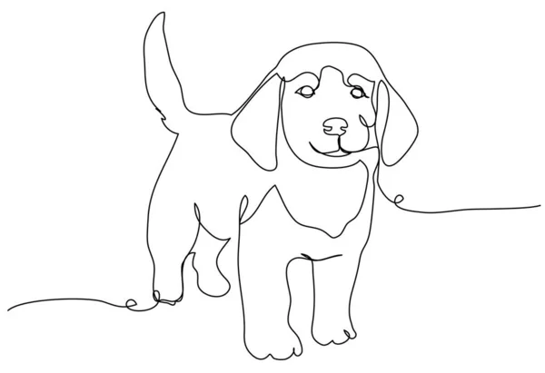 Chiot Mignon Une Ligne Sur Fond Blanc Illustration Vectorielle Stock — Image vectorielle