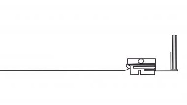 Kendi kendine çizen doktorlar ve klinikler beyaz perdede tek sıra halinde. Tıbbi bakım konsepti. Alfa kanalı olan büyük bir kliniğin 4K beyaz tahtası. Stoklanmış döngülü video.