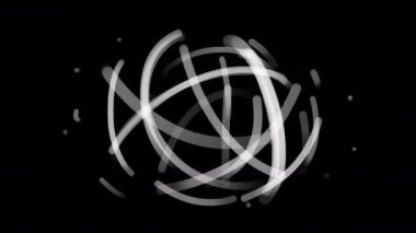 Siyah ekran üzerinde beyaz dönüş vuruşları. Karalama vuruşlarının dairesel hareketi. Bir kürenin elle çiziminin etkisi. 4K içinde alfa kanalı ile üst üste bindirme için sesin etkisi.