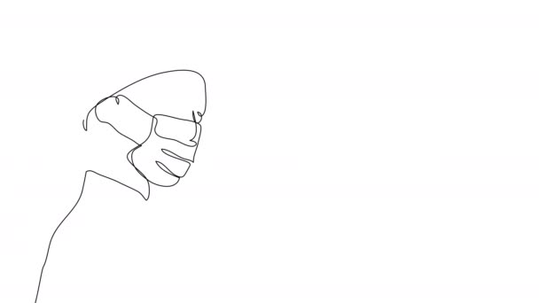 Selbstzeichnung Einer Sanitäterin Medizinischer Maske Einer Zeile Auf Einem Weißen — Stockvideo