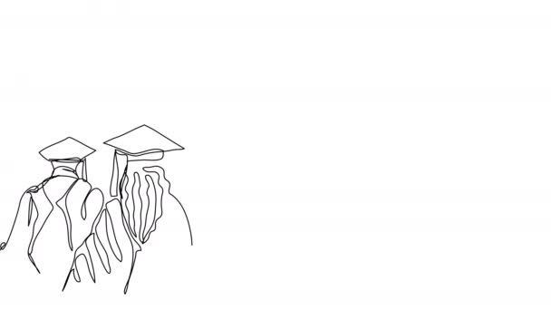 Self Drawing Graduates One Line White Screen Animation Concept Students — Stock Video