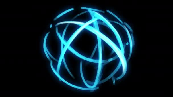 Rotating Blue Lines Black Background Water Sphere Alpha Channel Concept — Stock Video