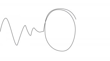 Mavi tek satırlı silueti olan bir megafon çizimi. Büyük kitleler için bilgi yayma hazırlığı konsepti. 4K 'da alfa kanallı hoparlörlü beyaz tahta..