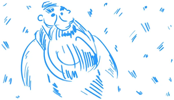 Ескіз Бородатого Чоловіка Капелюсі Білому Тлі Векторні Ілюстрації Синьому Маркері — стоковий вектор