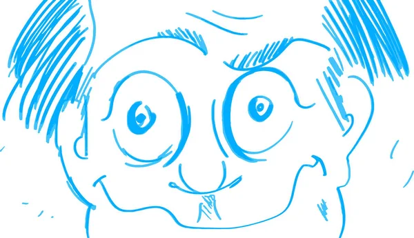 Cartoon Schets Portret Van Een Gekke Man Een Witte Achtergrond — Stockvector