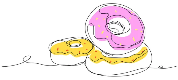 白い背景に1本の線で色付きのドーナツ 甘い漫画ジンジャーブレッドの概念 簡易ドーナツのベクトルストックイラスト — ストックベクタ