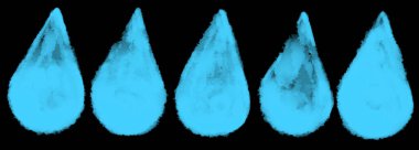 Beyaz arkaplanda izole edilmiş suluboya desenli mavi damlaları ayarla. Sıvı simgelerle stok illüstrasyonu.