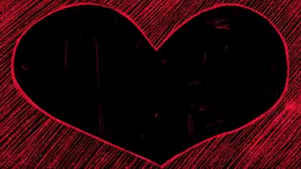 Red Frame Shape Heart Scratches Black Screen Love Video Concept — Stock Video