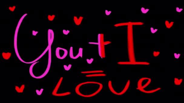 Doodle Love Animation Romantic Words Black Background Clip Art Female — Stock Video