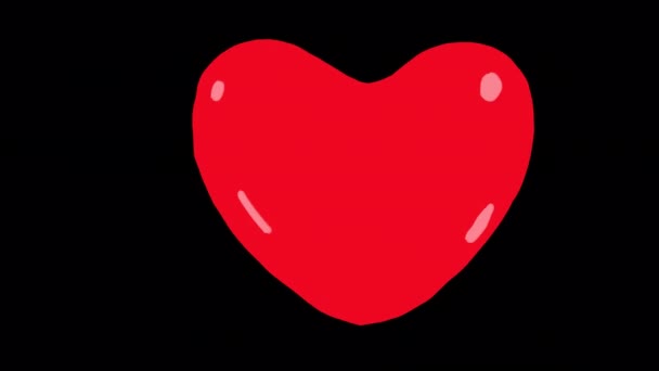 一个破碎的心脏在黑色屏幕上的动画与伤痕 没有回报的爱和分离的概念 用Alpha频道把心脏切成两半的卡通片 — 图库视频影像