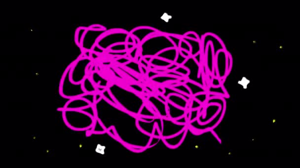 Πολύχρωμα Doodle Wire Animation Μαύρη Οθόνη Σκληρά Σκίτσα Sparkles Βίντεο — Αρχείο Βίντεο