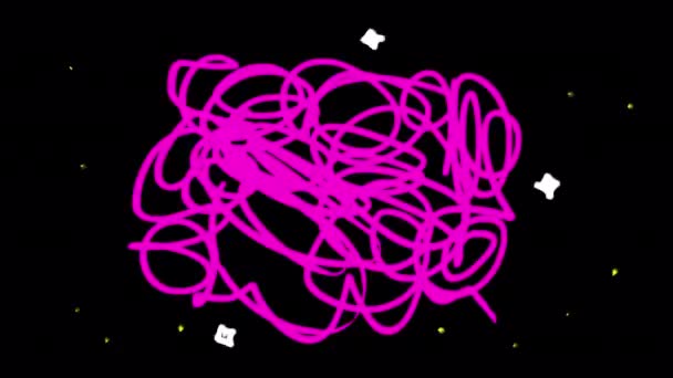 Multicolored Doodle Wire Animation Black Screen Rough Sketches Sparkles Video — Stock Video