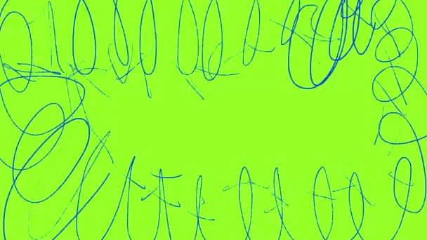 Yeşil Ekranda Tükenmez Kalemle Mavi Karalama Çizgileri Üst Üste Koymak — Stok video