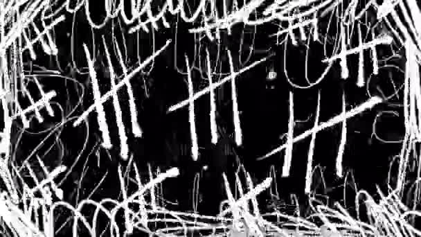 Белые Хаотические Штрихи Каракули Черном Экране Динамический Эффект Наложения Верхнюю — стоковое видео