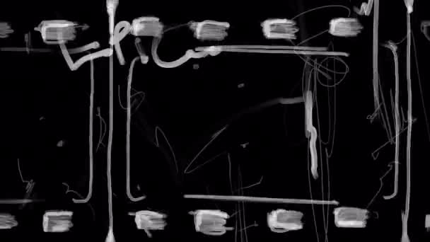 Siyah Ekranda Beyaz Hasarı Olan Doodle Sinematik Retro Filmi Alfa — Stok video